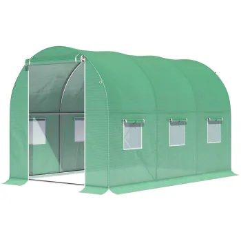 Outsunny Sera de Gradina Tunel Suprafata Sol 6 m2 3L x 2l x 2H m cadru Tubular renfortat Usa cu fermoar 6 ferestre inroleaza Verde | Aosom Romania imagine