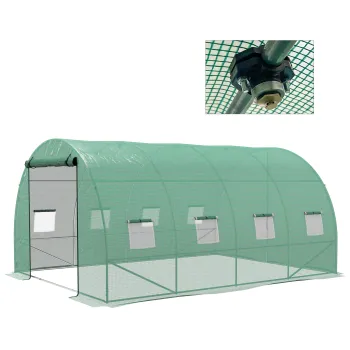 Outsunny Sera de Gradina Tunnel 12 m2 4L x 3l x 2H m Otel imbunatatit + PE Inalta densitate 140 g/m2 8 ferestre Usa inrolabila Verde | Aosom Romania imagine