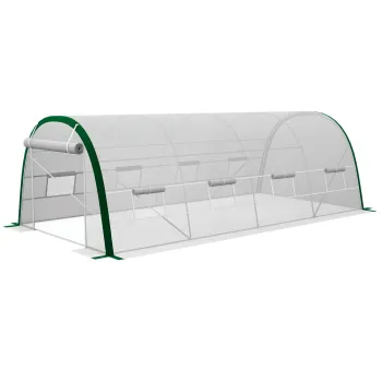Outsunny Sera de Gradina Tunnel 18 m2 dim. 6L x 3l x 2H m, 8 ferestre, Usa cu fermoar rulabil, Otel galvanizat, pret PE, Alb | Aosom Romania imagine