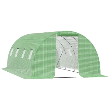 Outsunny Sera de Gradina Tunnel 18 m2 dim. 6L x 3l x 2H m - 8 ferestre, Usa cu Fermoar Rulabil - Structura Tubulara Otel Galvanizat, Folie PE de Inalta Densitate Verde | Aosom Romania imagine
