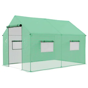 Outsunny Sera de gradina tunnel 2 x 3m, 6m2 cu usa rulanta, 4 ferestre, - Otel galvanizat PE inalta densitate Verde | Aosom Romania imagine