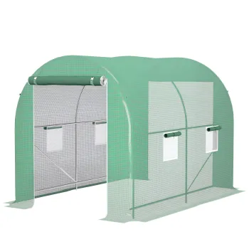 Outsunny Sera de Gradina Tunnel Suprafata Sol 6 m2 cadru Tubular consolidat Usa cu fermoar 4 ferestre rulabile Verde | Aosom Romania imagine