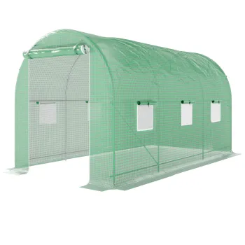 Outsunny Sera de Gradina Tunnel Suprafata Sol 8 m2 4L x 2l x 2,05H m cadru Tubular Usa dubla cu fermoar 6 ferestre rulante verde | Aosom Romania imagine