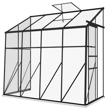 Outsunny Sera de perete, sera de gradina din policarbonat, cu usa culisanta, vent de acoperis, fundatie, 127 x 253 x 240 cm negru | Aosom Romania imagine