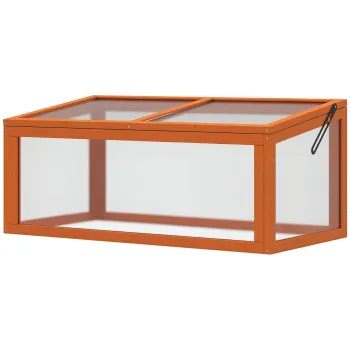Outsunny Sera din Lemn si Policarbonat 90 x 46 x 40 cm Sera cu acoperis impermeabila pentru plante de gradina Pat de plantare Portocaliu | Aosom Romania imagine