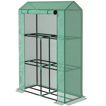 Outsunny Sera Mini cu 3 Niveluri, Copertina din PE cu Armatura si Usa Rulabila, 100x40x150 cm, Verde | Aosom Romania imagine