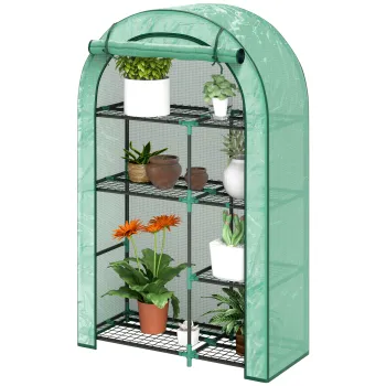 Outsunny Sera pentru Gradina cu 4 Niveluri, Usa Batanta si 14 Catarame din Plastic, 100x45x160 cm, Verde | Aosom Romania imagine