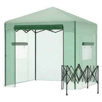 Outsunny Sera Sera Sera cu Usa si Fereastra Rulante PE Otel Verde Inchis 238 x 178 x 240 cm | Aosom Romania imagine