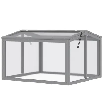 Outsunny Sera tip cutie pentru rasaduri, pat pentru plante cu capac din lemn si policarbonat, rezistent la intemperii, Gri deschis 90 x 80 x 58 cm | Aosom Romania imagine