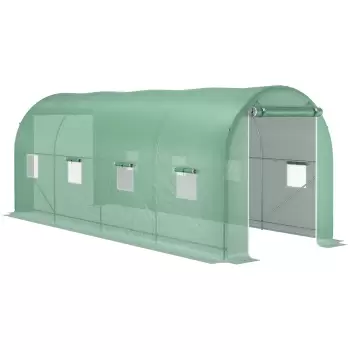 Outsunny Sera tip tunel de Gradina Structura din Otel cu 8 Ferestre si Usa Glisanta, 500x200x210cm Verde | AOSOM RO imagine