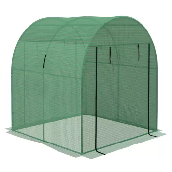 Outsunny Sera Tip Tunel Din Polietilena Cu Usi Si Ferestre Din Plasa, Cort Pentru Casa Cu Capac Din PE Rezistent UV Si Cadru De Otel, Verde 1,8x1,8x2m imagine