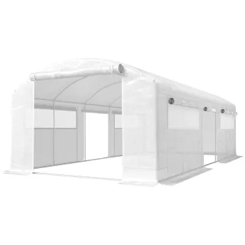 Outsunny Sera tunel 6x3x2 m cu 3 usi rulou, 6 ferestre cu plasa si structura din otel galvanizat, alb | Aosom Romania imagine