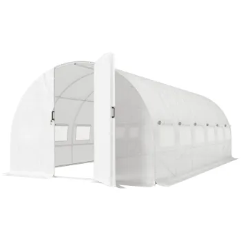 Outsunny Sera tunel 6x3x2 m cu usa cu balamale, 12 ferestre cu plasa si structura din otel galvanizat, alb | Aosom Romania imagine