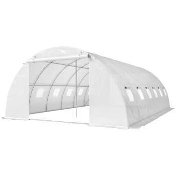 Outsunny Sera tunel cu 2 bare de sustinere, 2 usi rulante si ferestre cu plasa, invelitoare din PE anti-UV, alb | Aosom Romania imagine