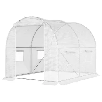 Outsunny Sera Tunel cu 4 Ferestre si Usa Rulanta cu Fermoar, Sera pentru Plante din Otel Zincat si Polietilena, 3x2x1.9 m, Alb | Aosom Romania imagine