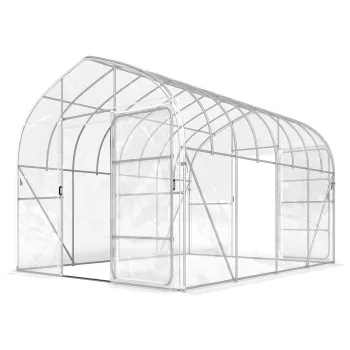 Outsunny Sera tunel cu invelitoare PO, 2 usi cu balamale, sera incalzita cu structura optimizata, transparenta | Aosom Romania imagine