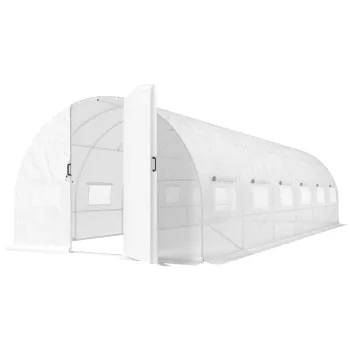 Outsunny Sera tunel de gradina 24 m2, sera tunel cu usi si 12 ferestre cu plasa, 295x798x199 cm, alb | Aosom Romania imagine
