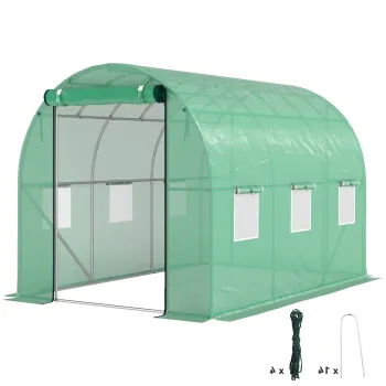 Outsunny Sera tunel de gradina 3 x 2 x 2 m cu usa inrolabila si ferestre mari, din otel galvanizat si PE, verde | Aosom Romania imagine