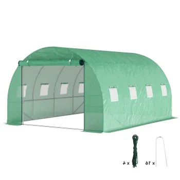 Outsunny Sera tunel de gradina 3 x 4 x 2 m cu usa inrolabila si ferestre mari, din otel galvanizat si PE, verde | Aosom Romania imagine