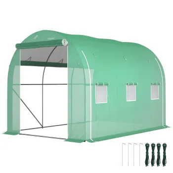 Outsunny Sera tunel de gradina 6 m2 3 x 2 m cu 1 usa + 2 pereti laterali cu fermoar, 6 ferestre, verde | Aosom Romania imagine