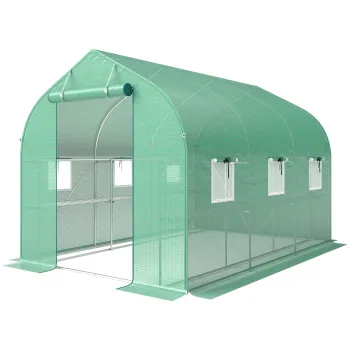 Outsunny Sera tunel de gradina 6 m2, sera de gradina cu rafturi, usa si 6 ferestre, cadru din otel galvanizat, verde | Aosom Romania imagine
