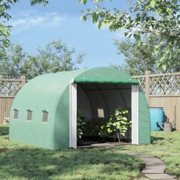 Outsunny Sera Tunel de Gradina pentru plante, legume, fructe cu Usa si 6 Ferestre, Cadru in otel, Verde | AOSOM RO imagine