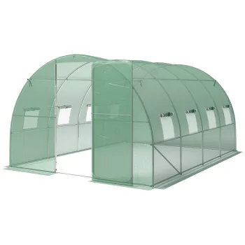 Outsunny Sera tunel pentru gradina 12 m2, sera tunel 295x400x200 cm usa si 8 ferestre, husa PE 140 g/m2 verde | Aosom Romania imagine