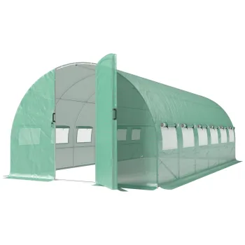 Outsunny Sera tunel pentru gradina 18m2, sera tunel cu usi si 12 ferestre cu plasa, 295x597x200cm, verde | Aosom Romania imagine