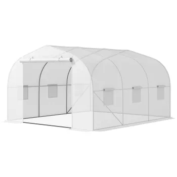 Outsunny Sera Tunel pentru Gradina cu 6 Ferestruici si Usa Rulanta, Sera pentru Gradina din Otel, 3,5x3x2 m, Alb | Aosom Romania imagine