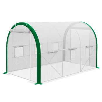 Outsunny Sere tunel, sera, usi cu fermoar, ferestre cu plasa, cadru metalic, 3,5 x 2 x 2m, alb | Aosom Romania imagine