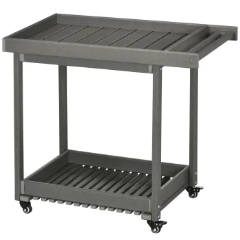 Outsunny Servierwagen cu Suporturi pentru Prosoape, 1 Placa Inferioara, 4 Roti, 87 cm x 50 cm x 80 cm, Gri inchis | Aosom Romania imagine