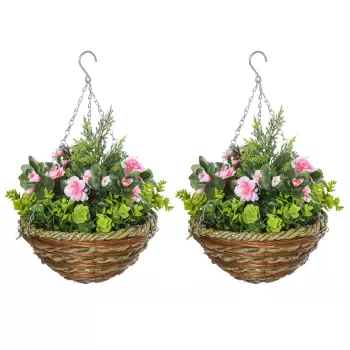 Outsunny set 2 ghivece de agatat, plante artificiale Lisianthus | Aosom Ro imagine
