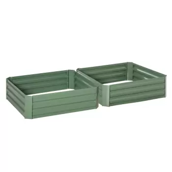 Outsunny Set 2 Paturi de Gradina Inaltate din Otel Galvanizat Colorat, Jardiniera de Gradina pentru Plante, Legume si Arbusti, 100x100cm, Verde imagine