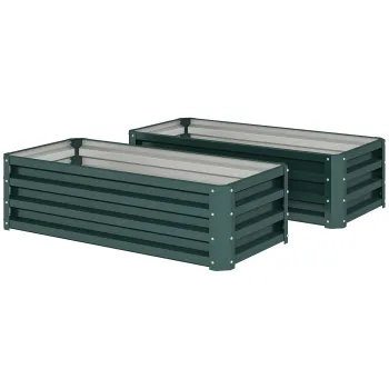 Outsunny Set 2 paturi ridicate metalice, fund deschis, pentru gradina si balcon, 110x50x30cm, Verde | Aosom Romania imagine