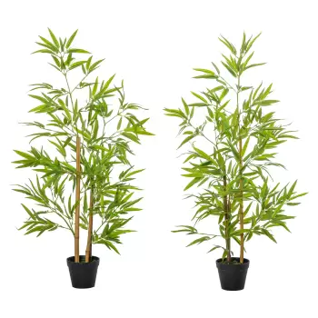 Outsunny Set 2 Plante de Bambus Artificiale in Ghiveci de 120cm, Decoratiune pentru Casa, Birou, Interior si Exterior imagine