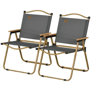 Outsunny Set 2 Scaune de Camping Pliabile cu Cotiere, 54x59x78 cm, Gri Inchis | Aosom Romania imagine