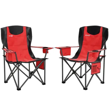 Outsunny Set 2 Scaune de Camping Pliabile cu Geanta Frigorifica, Suport pentru Pahare si Tetiera, 94x62x100 cm, Rosu | Aosom Romania imagine