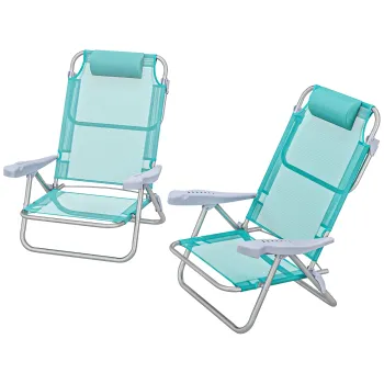 Outsunny Set 2 Scaune de Camping Pliabile cu Tetiera Captusita si Spatar Reglabil in 6 Pozitii, 62x65x80 cm, Albastru | Aosom Romania imagine