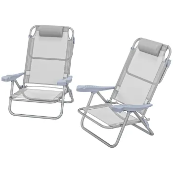 Outsunny Set 2 Scaune de Camping Pliabile cu Tetiera Captusita si Spatar Reglabil in 6 Pozitii, 62x65x80 cm, Gri Deschis | Aosom Romania imagine