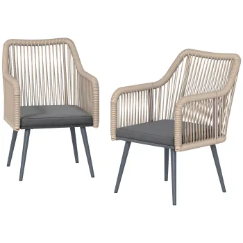 Outsunny Set 2 Scaune de Gradina din Ratan PE cu Perne Moi Lavabile si Brate, Scaune pentru Dining Exterior din Otel, pentru Terasa, Balcon, Gradina, Exterior, 54x65x80cm, Gri Inchis | Aosom Romania imagine