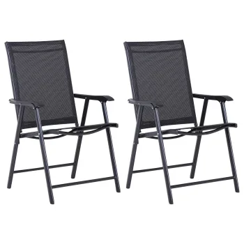 Outsunny Set 2 Scaune de Gradina Pliabile cu Brate, Scaune pentru Pranz de Exterior din Metal si Texteline, pentru Terasa, Balcon, Curte, Interior si Exterior, 58x64x94cm, Negru | Aosom Romania imagine