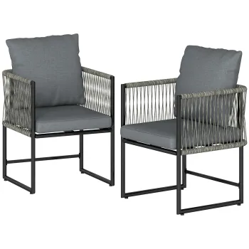 Outsunny Set 2 scaune de gradina rezistente la intemperii din otel si PE-Rattan cu perna cotiera spatar 52x52x66 cm Gri inchis | Aosom Romania imagine