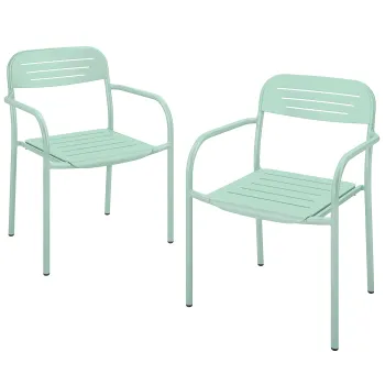 Outsunny Set 2 scaune de gradina stivuibile scaune de terasa cu design lamela cotiere 56 x 58 x 78 cm Verde | Aosom Romania imagine