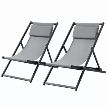 Outsunny Set 2 Scaune Fotoliu Sezlong pentru Exterior, Pliabile si Rabatabile, din Aluminiu, Gri, 96.5 x 58 x 91.5cm | AOSOM RO imagine
