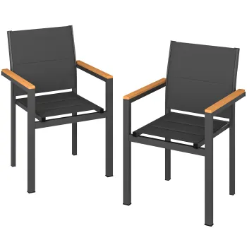Outsunny Set 2 Scaune Gradina Empilabile cu Sezut si Spatar Capitonati, Gri Inchis | Aosom Romania imagine
