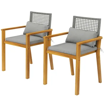 Outsunny Set 2 Scaune Lemn Acacia cu Perne si Perne Decorative, Natural. | Aosom Romania imagine