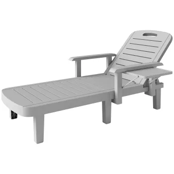 Outsunny Set 2 Sezlonguri cu Spatar Reglabil in 5 Pozitii, Masuta si Brate Ergonomice, 79x158x88 cm, Gri | Aosom Romania imagine