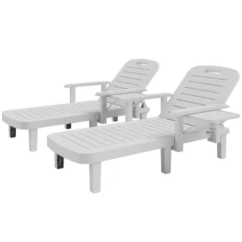 Outsunny Set 2 Sezlonguri cu Spatar Reglabil in 5 Pozitii, Masuta si Brate Ergonomice, 79x158x88 cm, Gri | Aosom Romania imagine