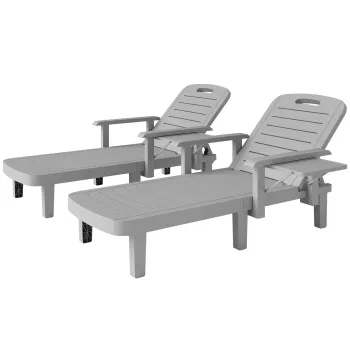 Outsunny Set 2 Sezlonguri cu Spatar Reglabil in 5 Pozitii, Masuta si Brate Ergonomice, 79x158x88 cm, Gri | Aosom Romania imagine