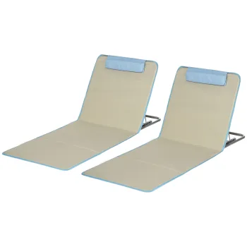 Outsunny Set 2 Sezlonguri cu Spatar Reglabil pe 5 Niveluri, Tetiera si Geanta de Transport, 124x53x35-45 cm, Bej | Aosom Romania imagine